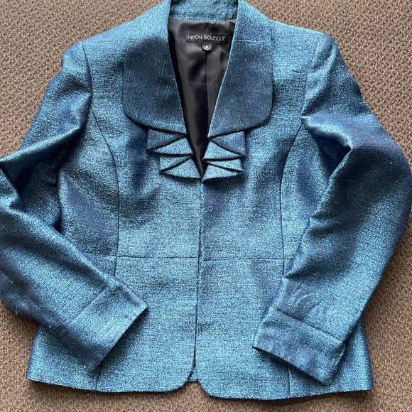 NIPON BOUTIQUE DOPAMINE OMBRE-SHINE RUFFLE FRONT BLAZER JACKET WOMENS 10 BLUE - Picture 4 of 16
